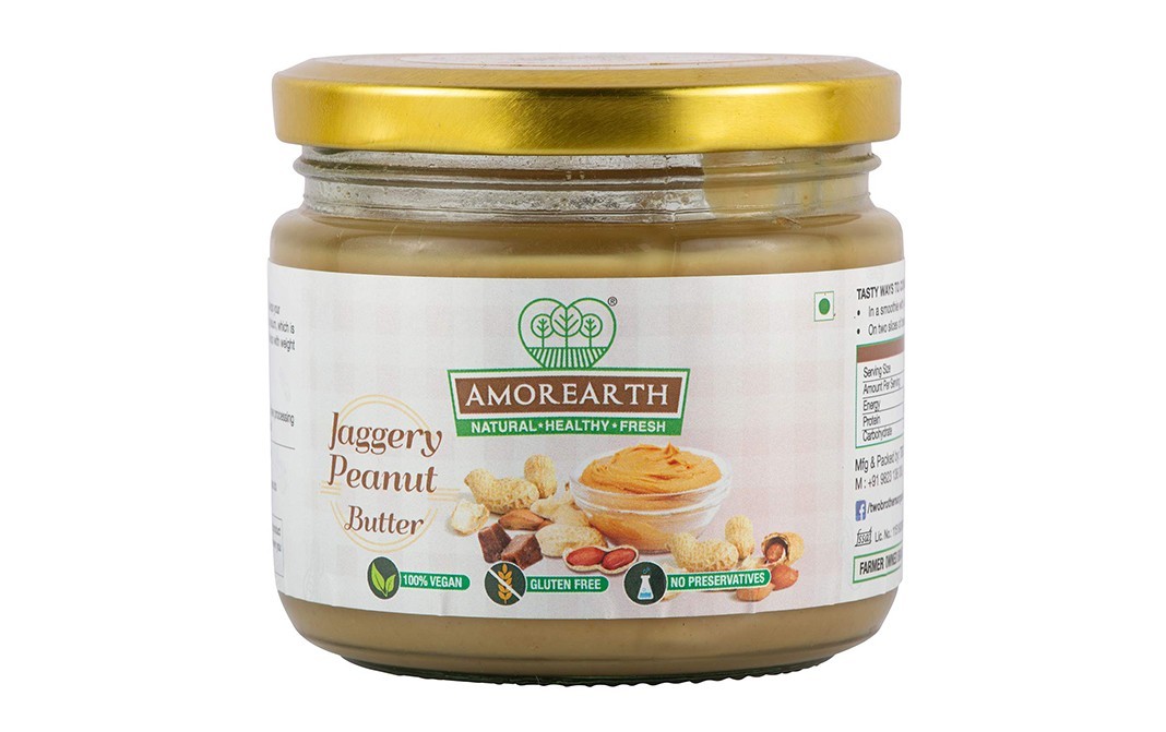 Amorearth Jaggery Peanut Butter    Glass Jar  300 grams
